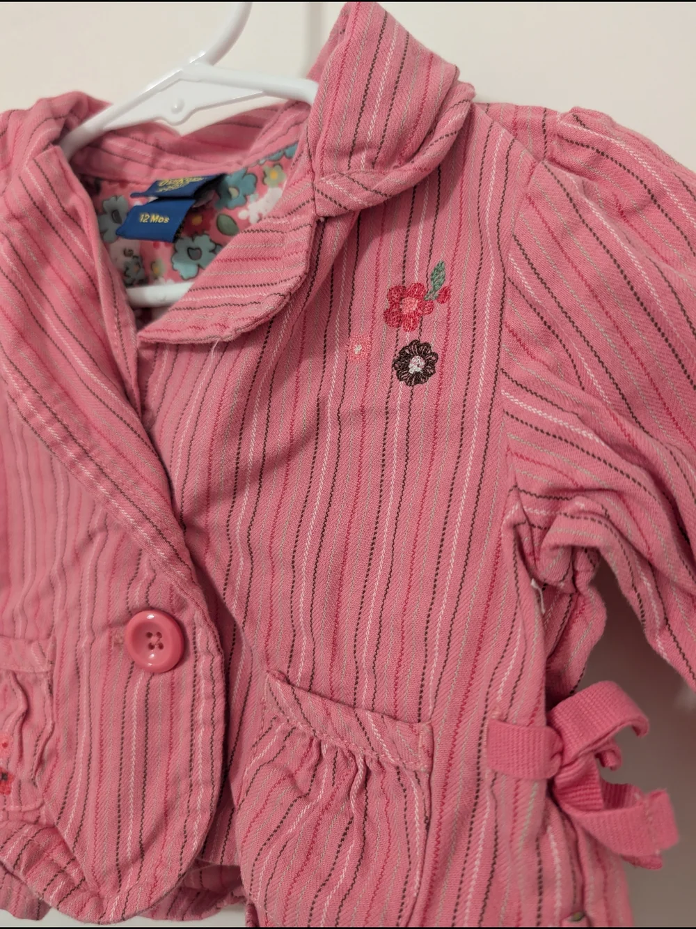 OshKosh B'gosh Baby Girls Pink Striped Floral Blazer Jacket 12M Y2K